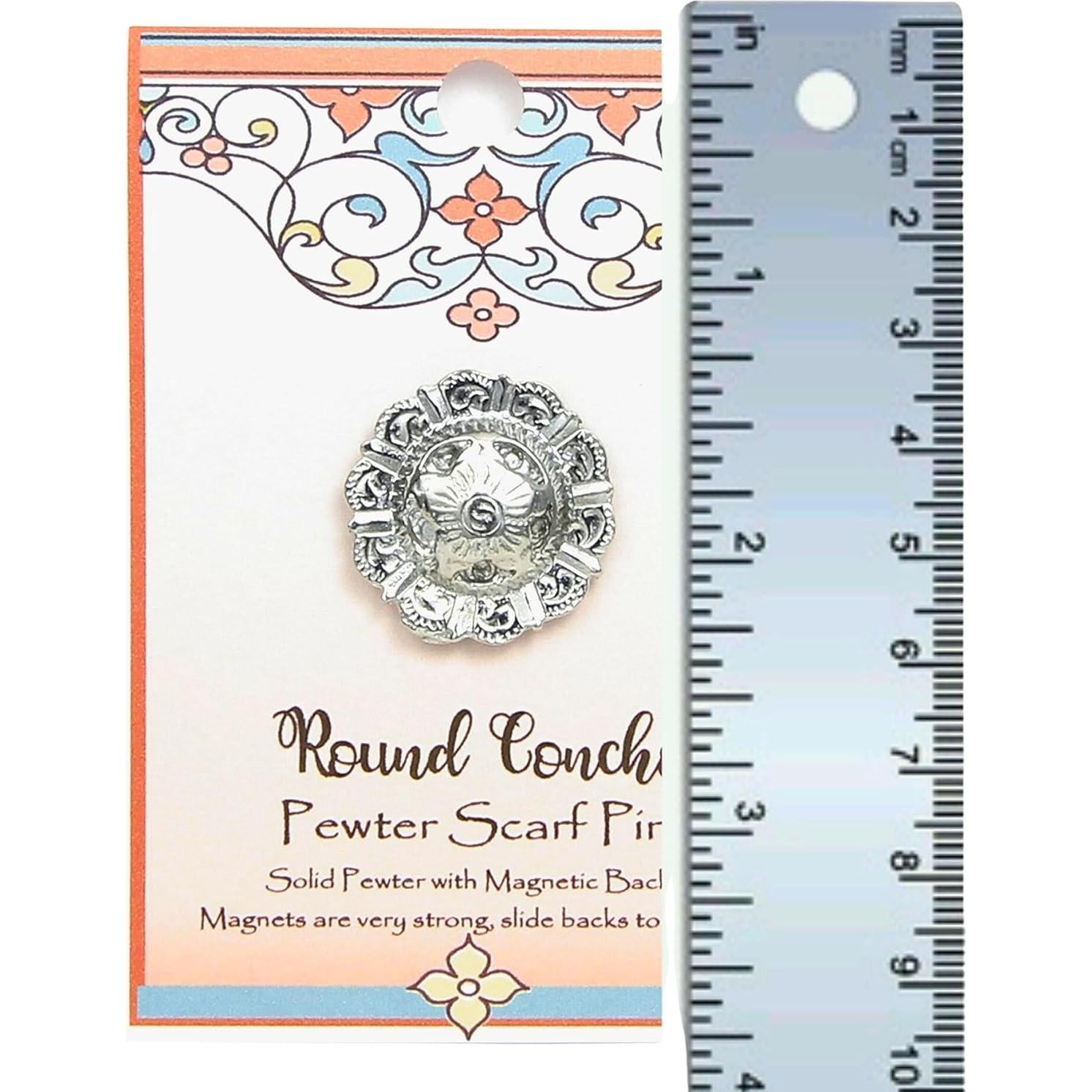 Pin de Bufanda Magnético con Concho Redondo Pewter - Hecho a Mano