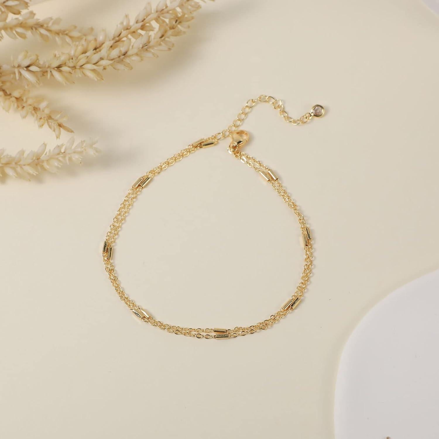 Pulsera de Tobillo ASCOMY Chapada en Oro 14K para Mujeres