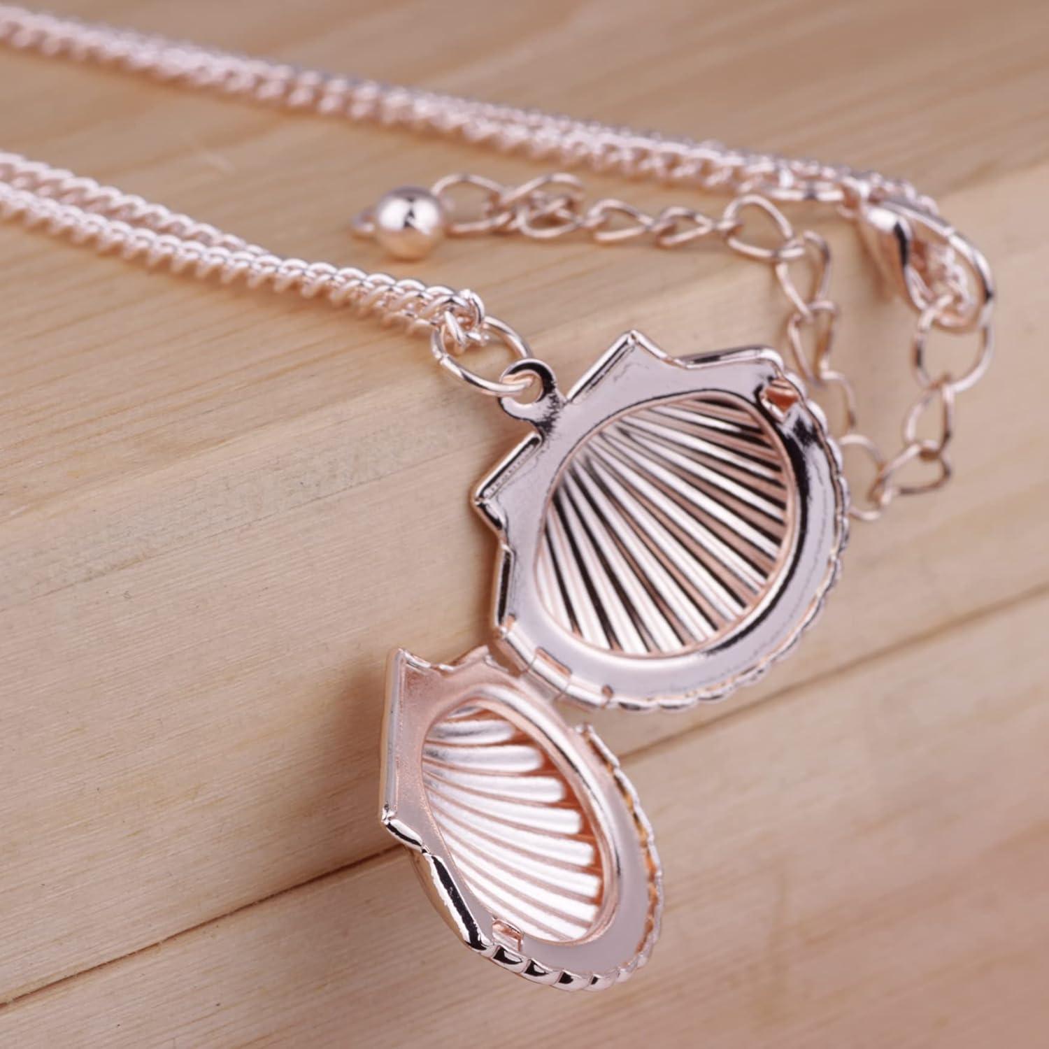 Collar Locket de Concha Dorada para Mujeres y Niñas 60cm