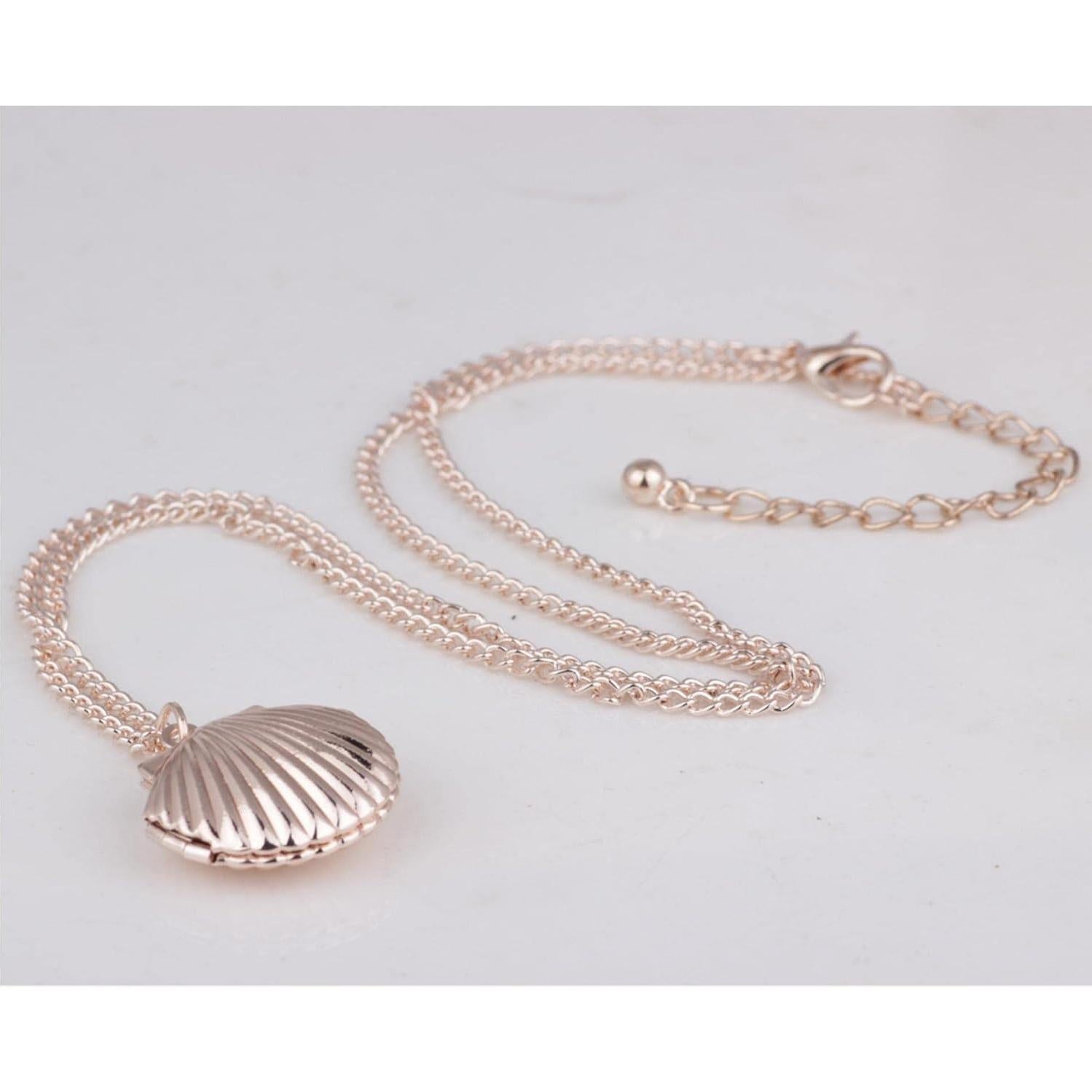 Collar Locket de Concha Dorada para Mujeres y Niñas 60cm