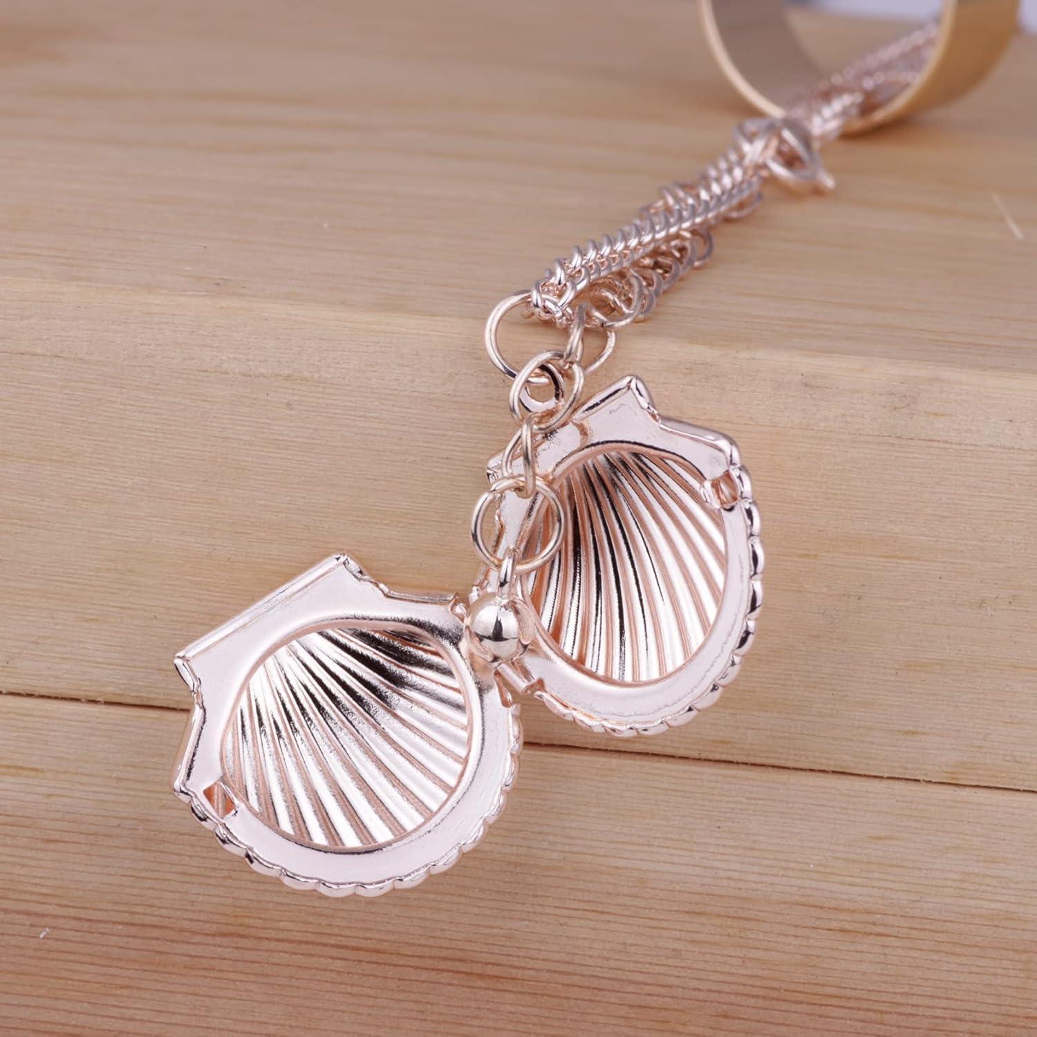 Collar Locket de Concha Dorada para Mujeres y Niñas 60cm