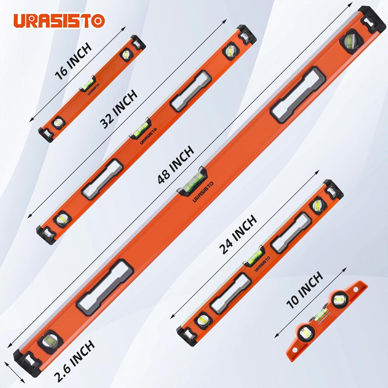 Juego de Niveles URASISTO 5 Piezas Aluminio 25.4 a 121.9 cm