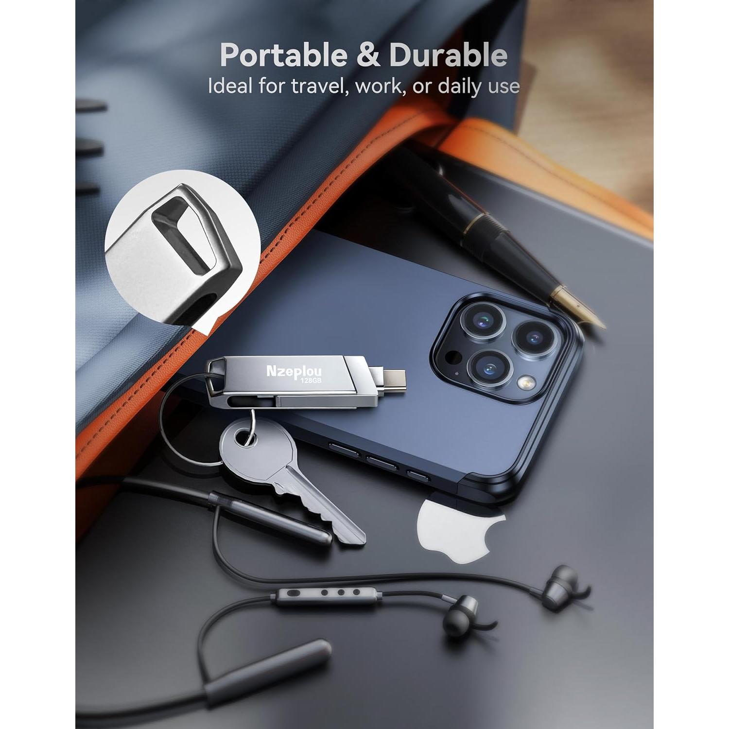 Unidad Flash 128GB Nzeplou para iPhone y iPad, USB 3.0