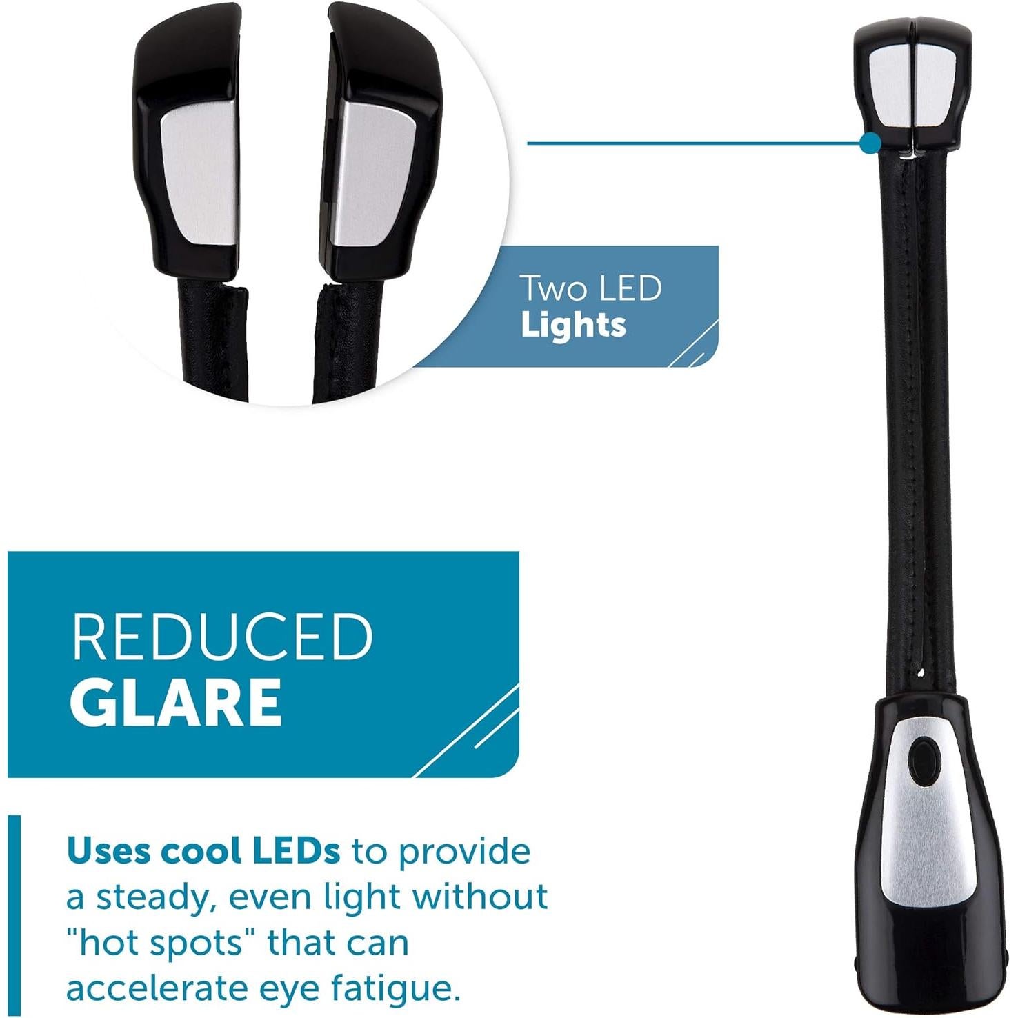 Luz de Lectura Clip On LED Doble Cabeza WITHit Negra
