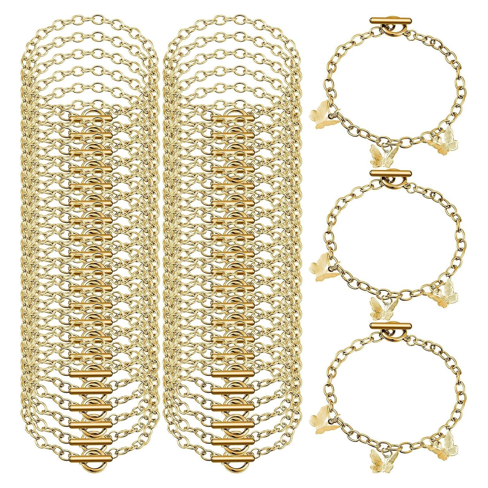 Cadenas de Pulsera Hicarer 45 Piezas Acero Inoxidable Oro