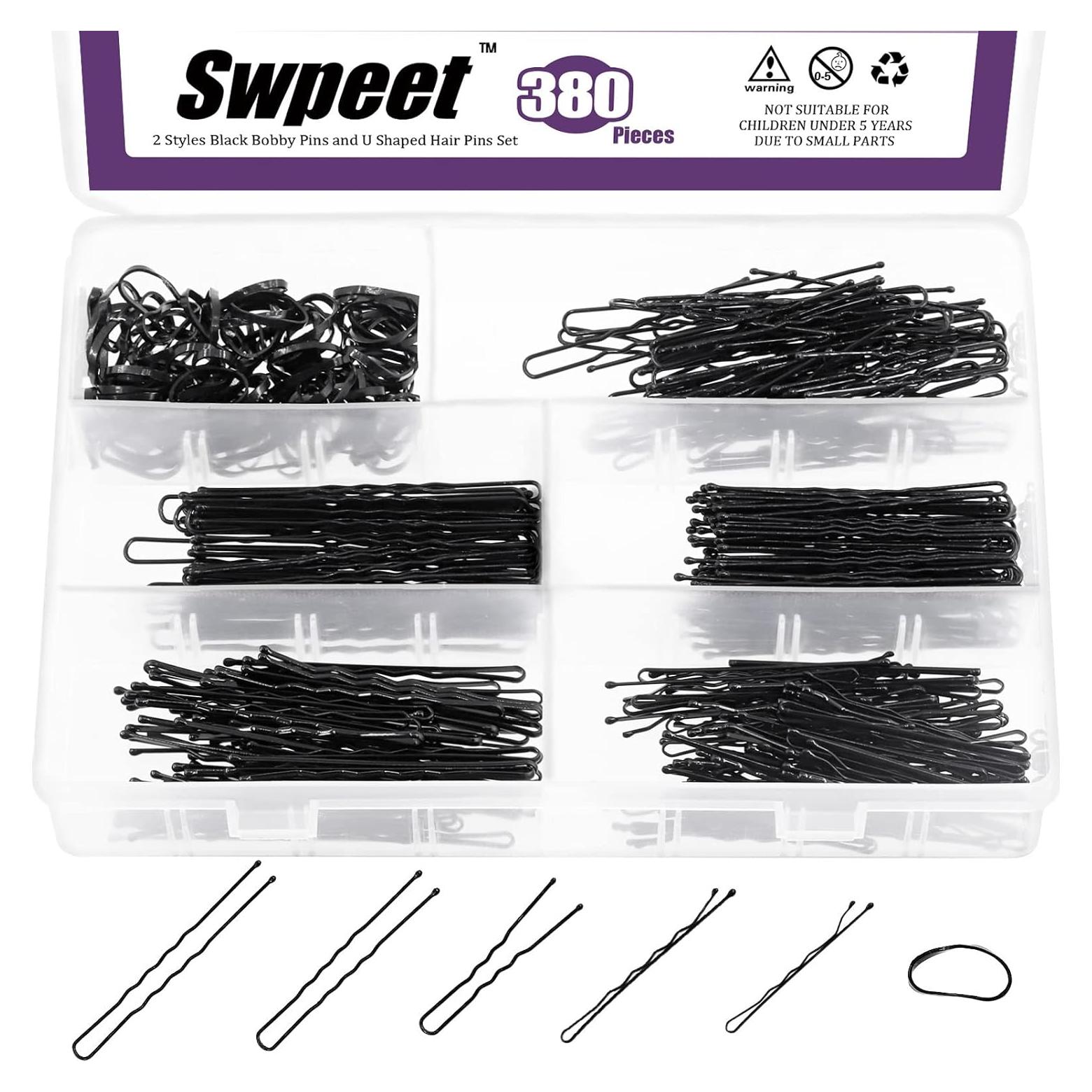 Kit de Pinzas de Pelo Negras Swpeet 380 Piezas con Bandas