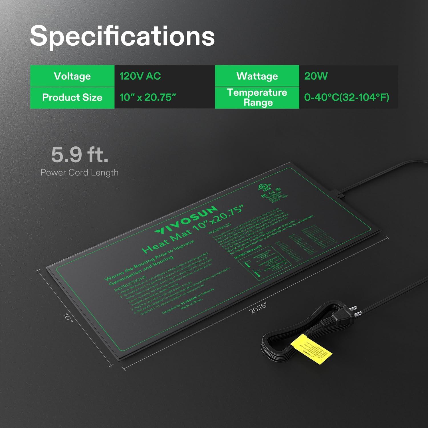 Alfombrilla Térmica VIVOSUN 4-Pack 25.4 x 52.7 cm Hidropónica