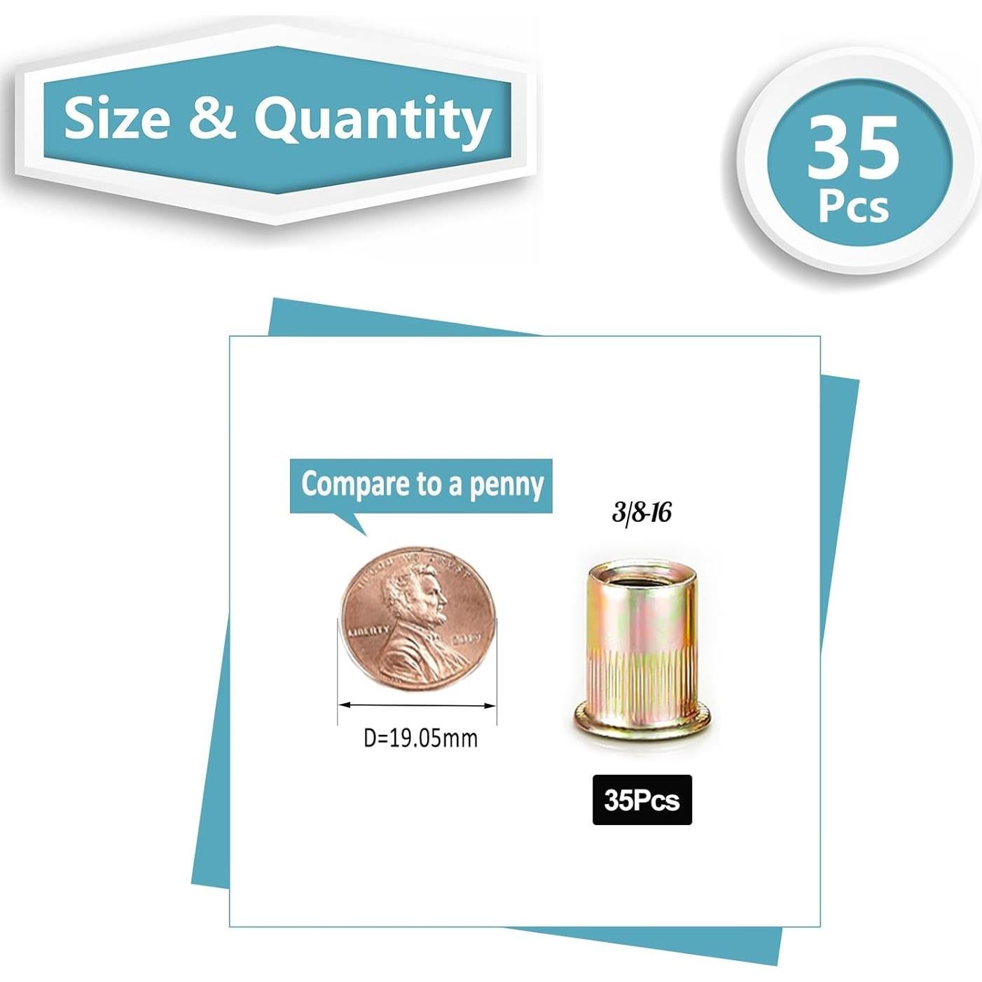 Tuercas Remachadas Kadrick 3/8"-16 Acero al Carbono 35Pcs