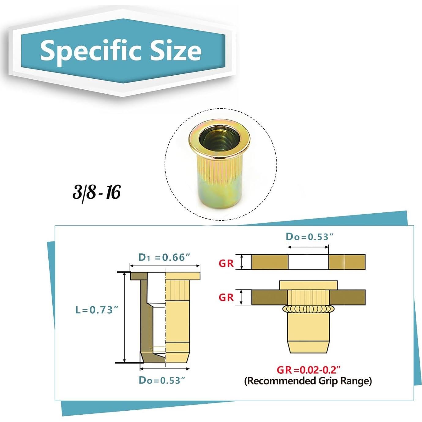 Tuercas Remachadas Kadrick 3/8"-16 Acero al Carbono 35Pcs