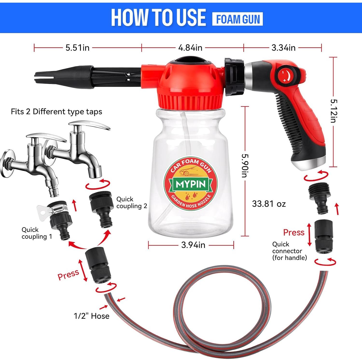 MYPIN Pistola de Espuma 16 en 1 para Lavado de Autos 1000ml