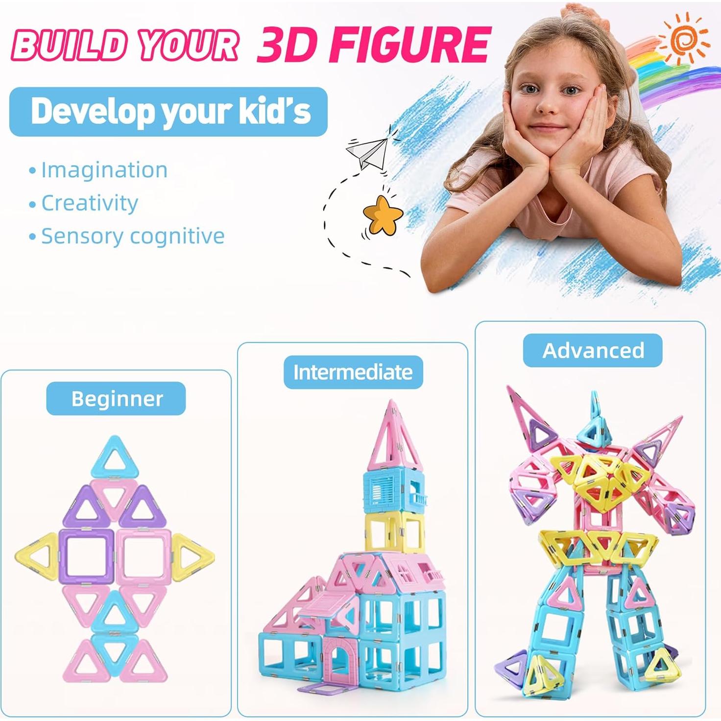 MAGBLOCK Juego de Bloques Magnéticos 103pcs para Niños 3+