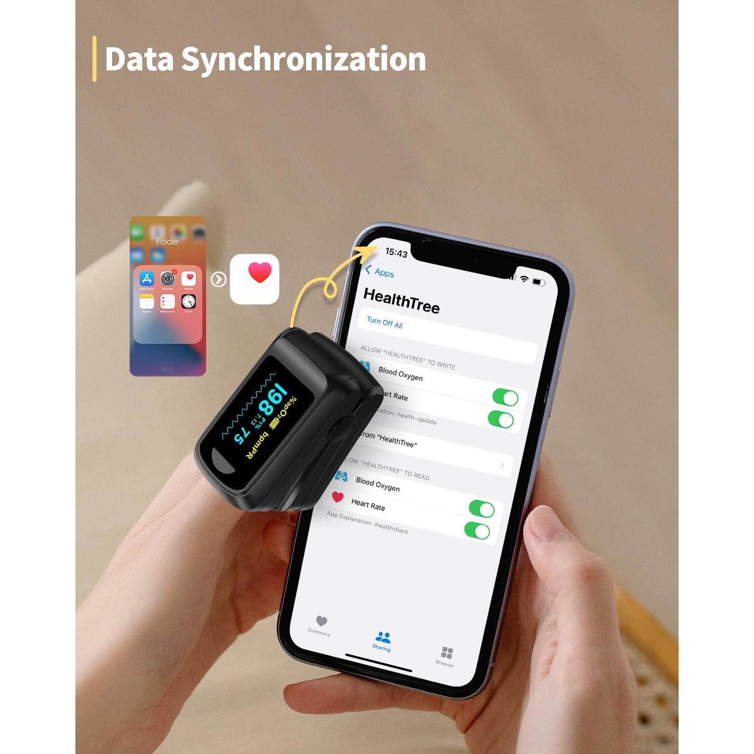 Oxímetro de Pulso Bluetooth HealthTree con APP, Monitor de Frecuencia Cardíaca