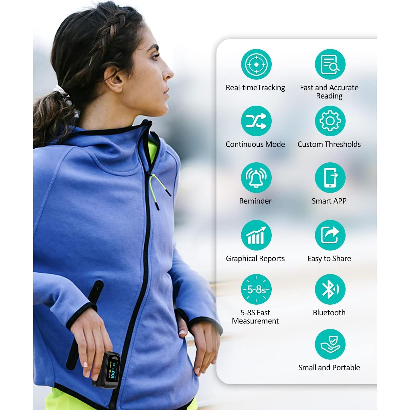 Oxímetro de Pulso Bluetooth HealthTree con APP, Monitor de Frecuencia Cardíaca