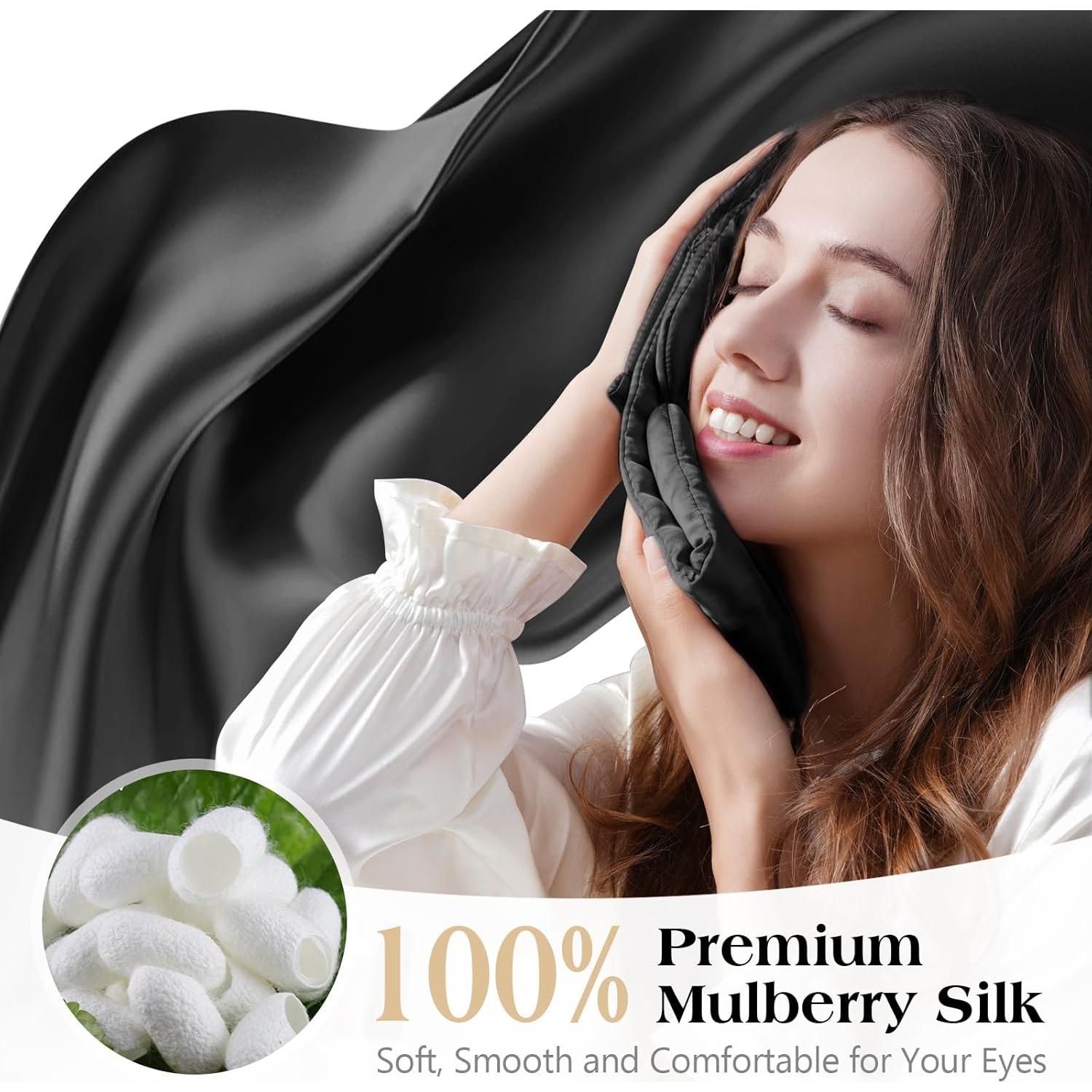 Máscara de Sueño de Seda de Morera BATJA Ajustable Negro
