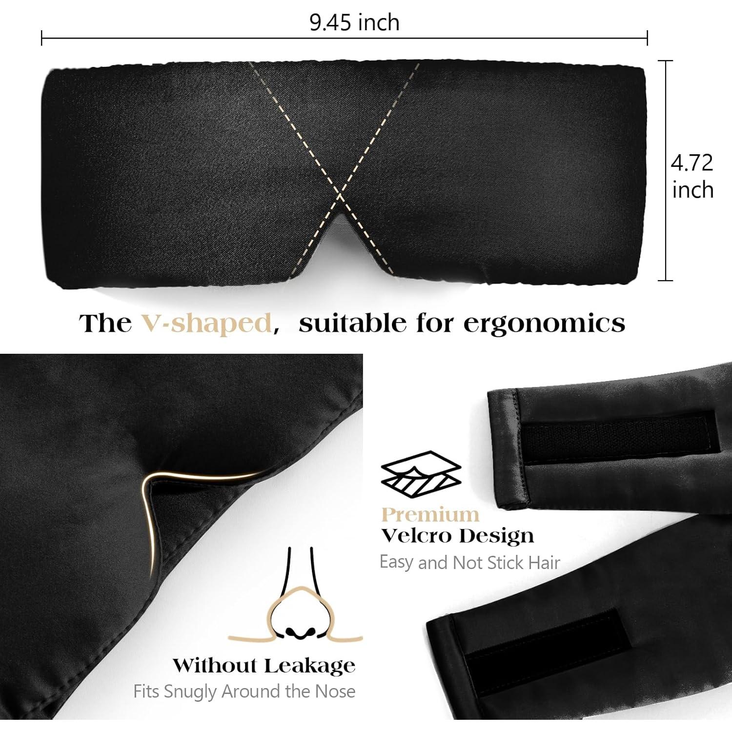 Máscara de Sueño de Seda de Morera BATJA Ajustable Negro