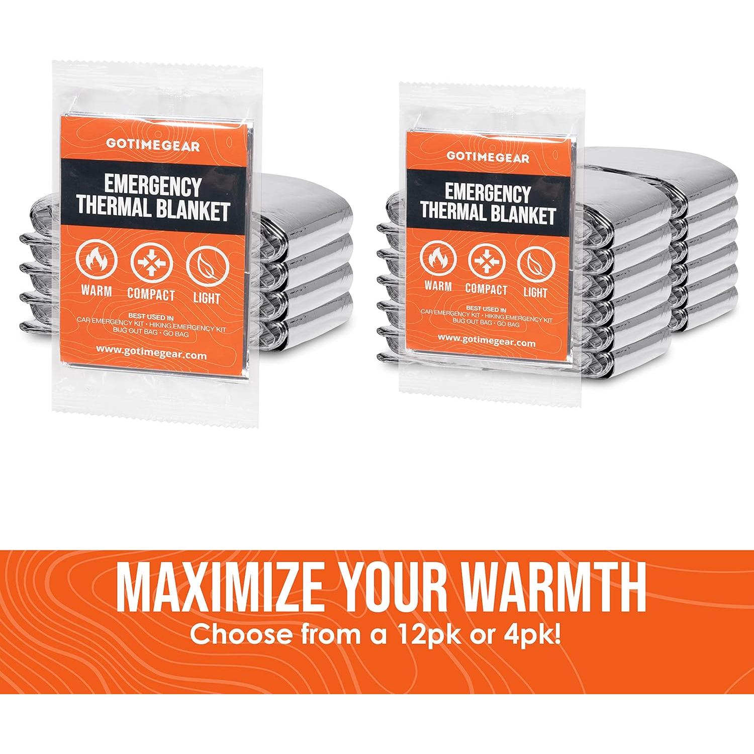 Mantas de Emergencia Go Time Gear - Paquete de 4, Mylar Térmico