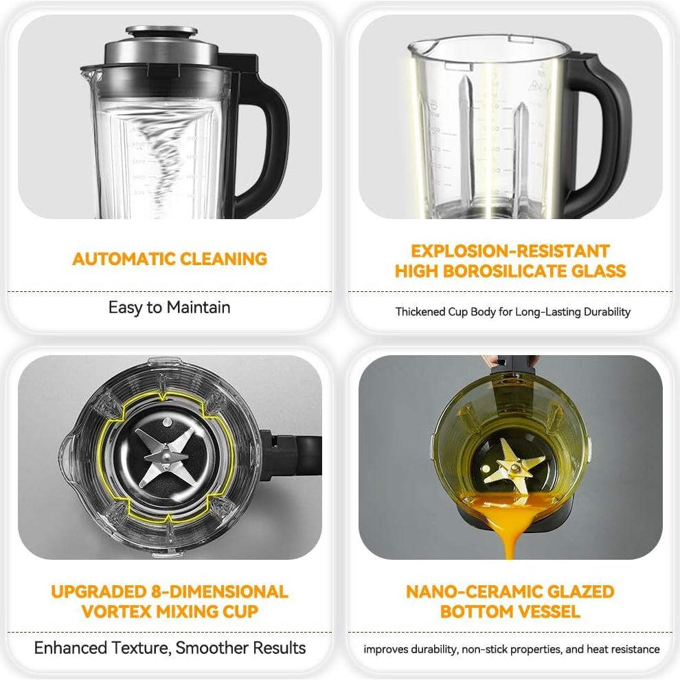 Blenders for Kitchen 59oz Glass Blenders with Heating, 1200W Adjustable blender for smoothies High Speed Food Processors Professional blender with Keep Warm 14 Functions Auto Clean for Soups Sauces