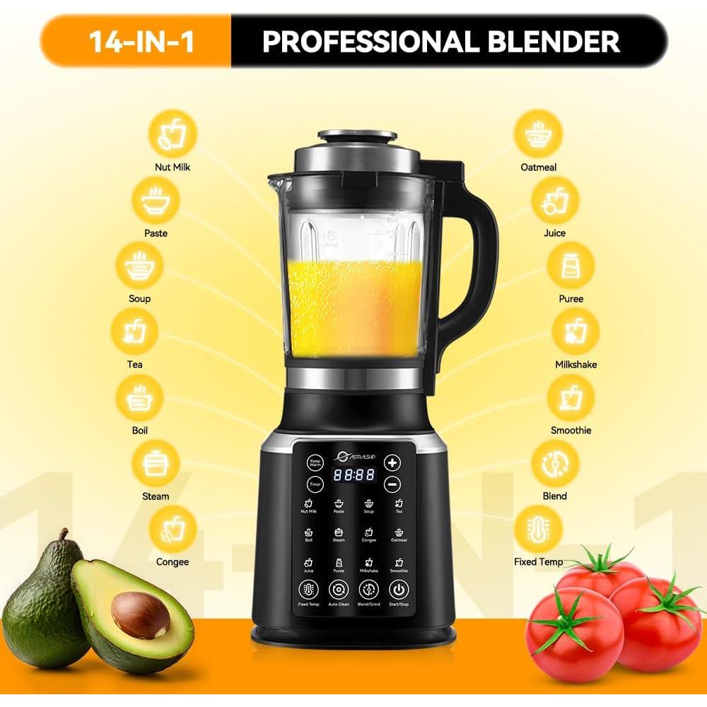Blenders for Kitchen 59oz Glass Blenders with Heating, 1200W Adjustable blender for smoothies High Speed Food Processors Professional blender with Keep Warm 14 Functions Auto Clean for Soups Sauces