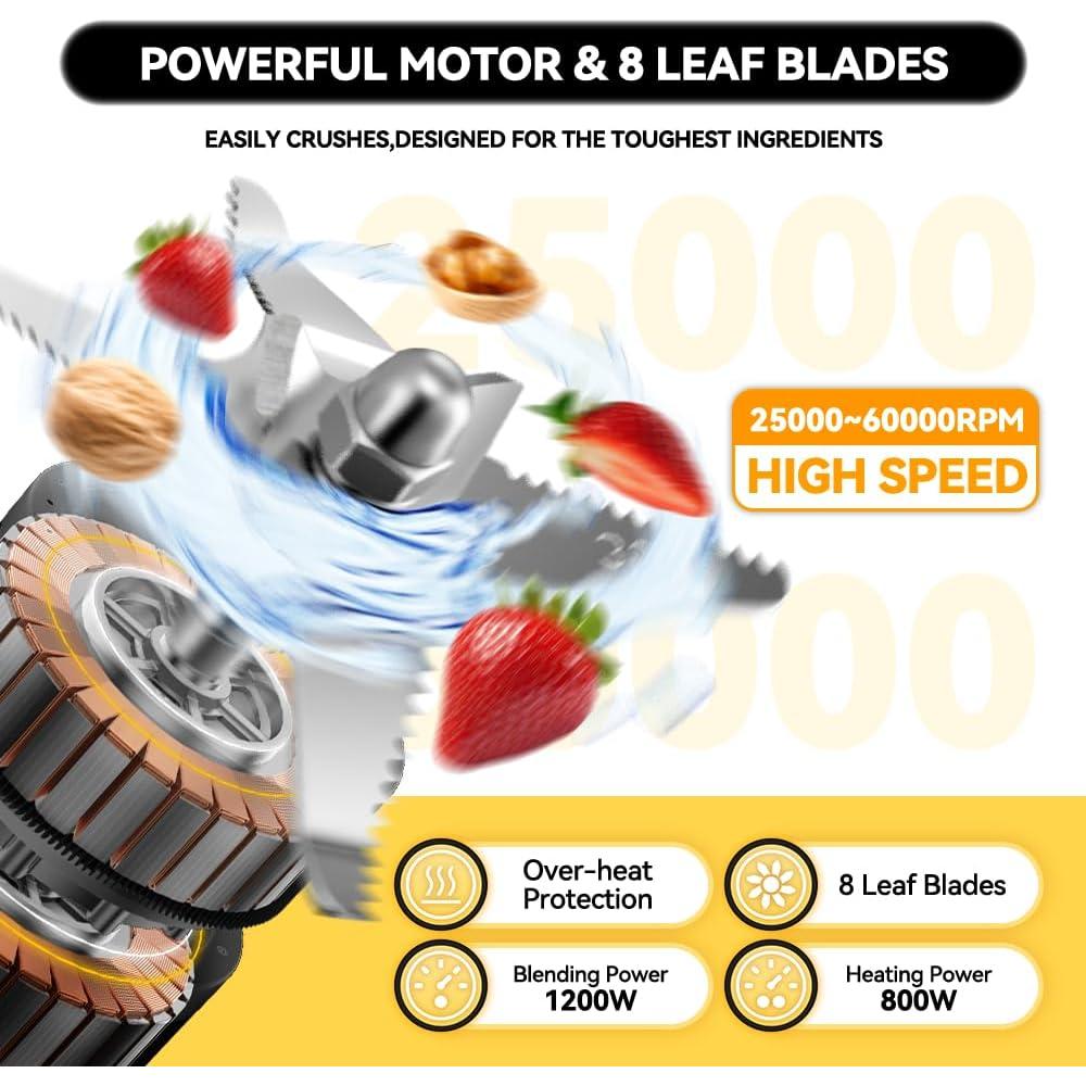 Blenders for Kitchen 59oz Glass Blenders with Heating, 1200W Adjustable blender for smoothies High Speed Food Processors Professional blender with Keep Warm 14 Functions Auto Clean for Soups Sauces