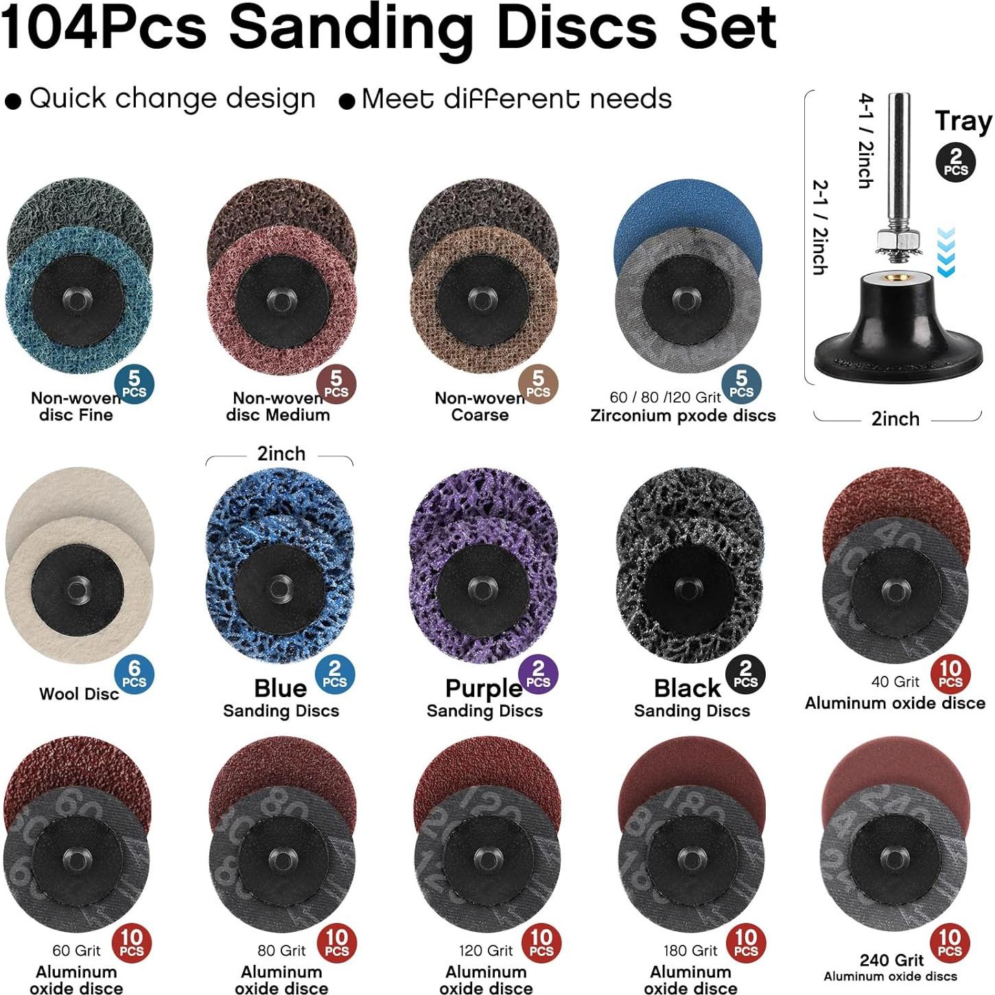 Juego de Discos de Lijado 104 Piezas Shineboc 2" para Amoladora