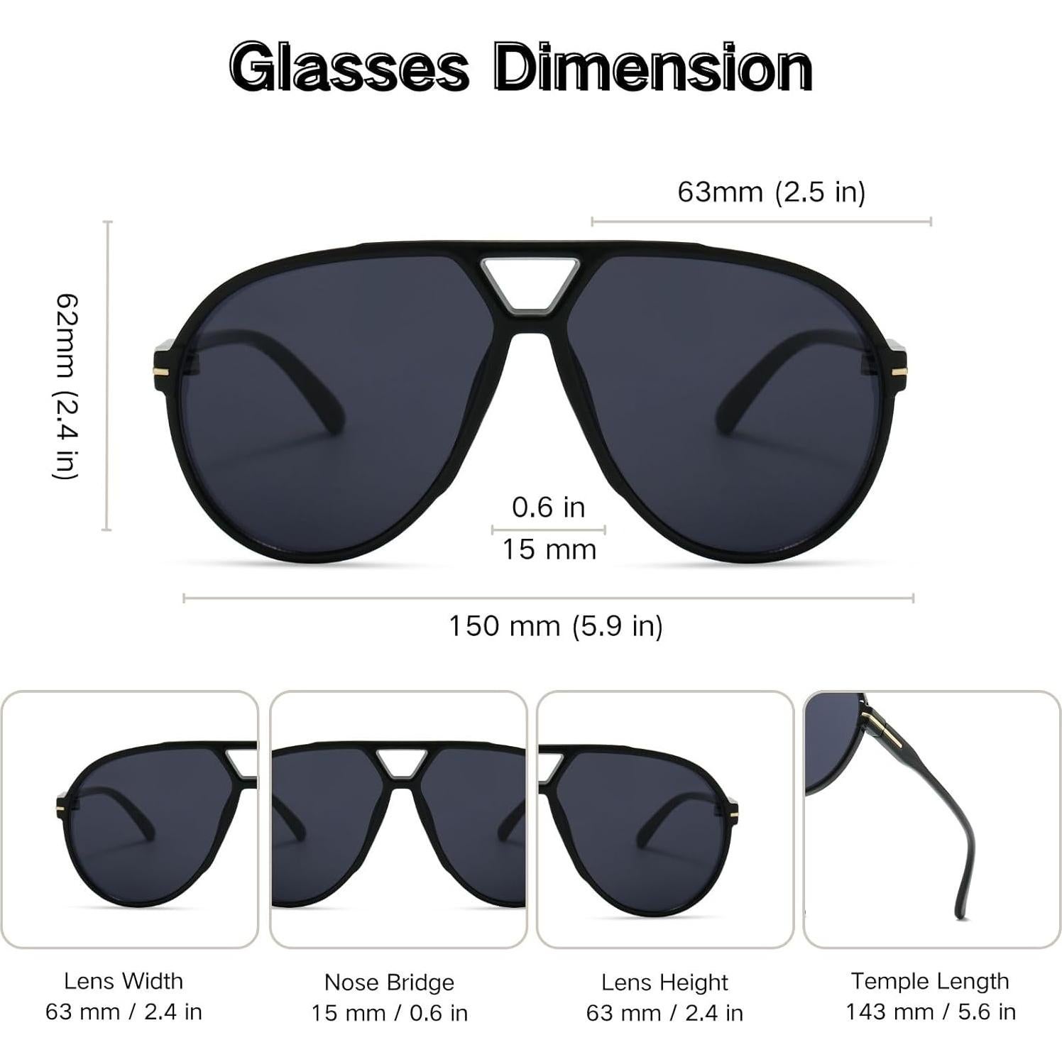 Gafas de sol aviador retro Hanj UV400 grandes unisex