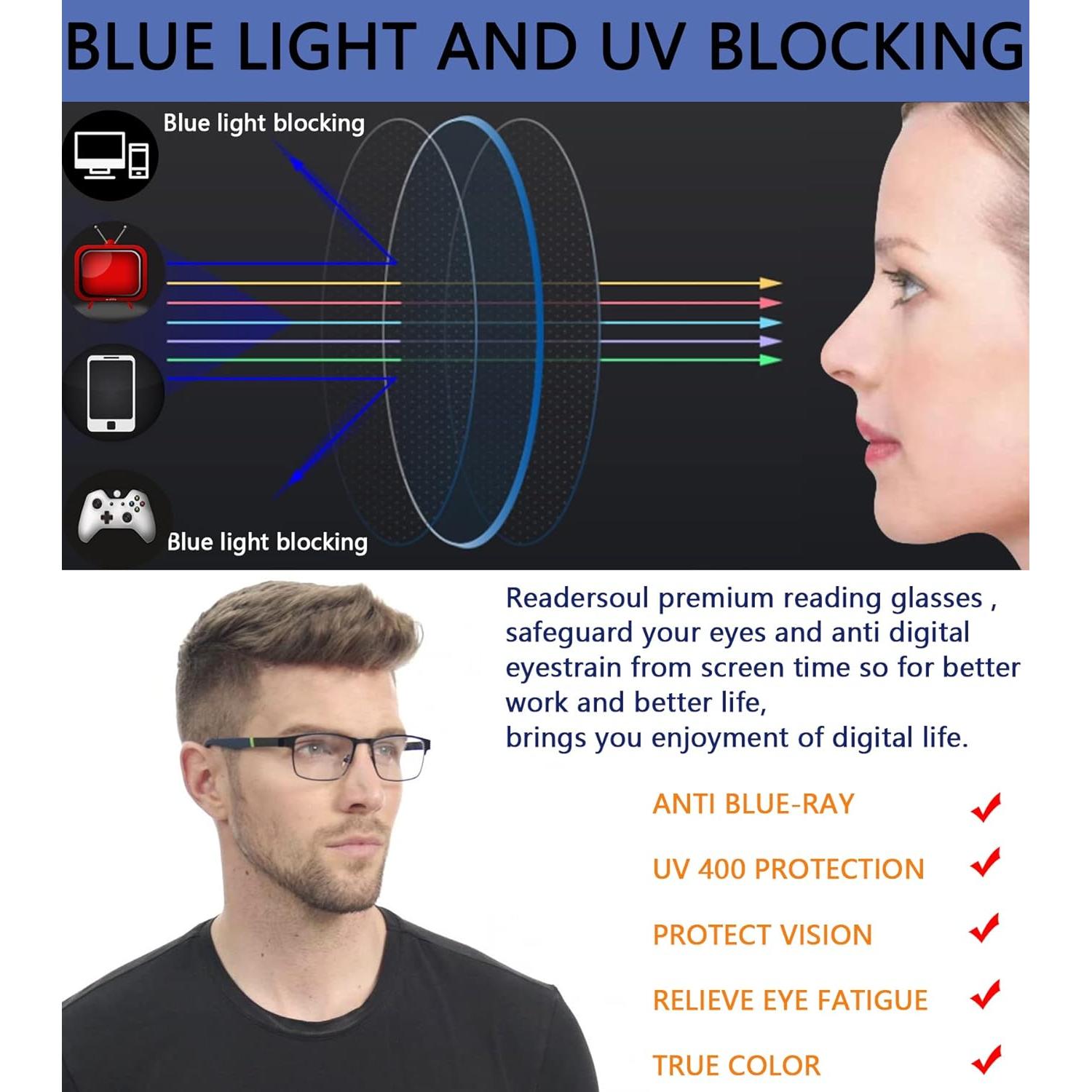 Gafas de lectura 3-Pack Yingte para hombres +1.0 bloqueo luz azul