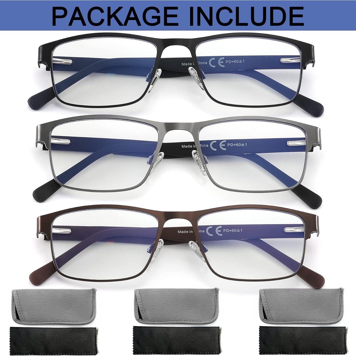 Gafas de lectura 3-Pack Yingte para hombres +1.0 bloqueo luz azul