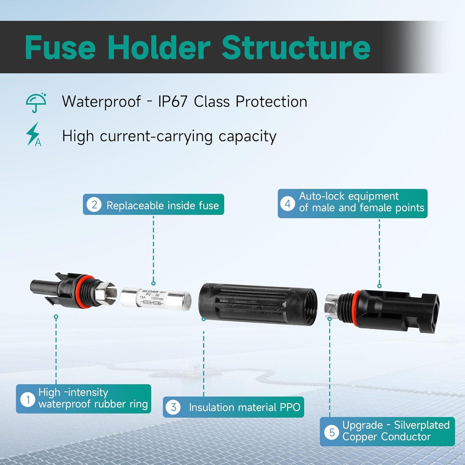 Fusible Solar 10A IGOYE IP67 Conectores Macho y Hembra 2 PCS