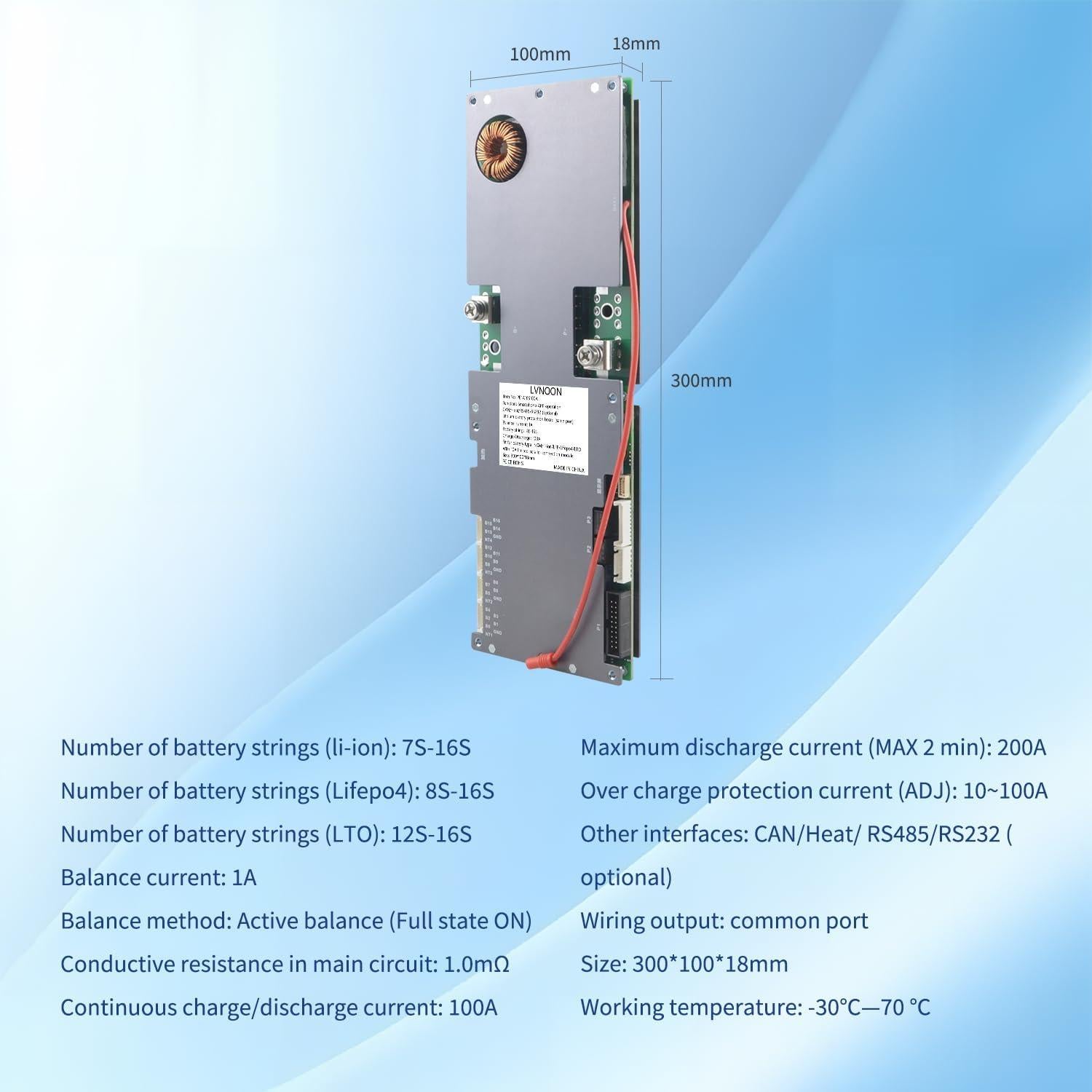 Inversor Activo Inteligente LVNOON BMS 100A 48V 8S-16S