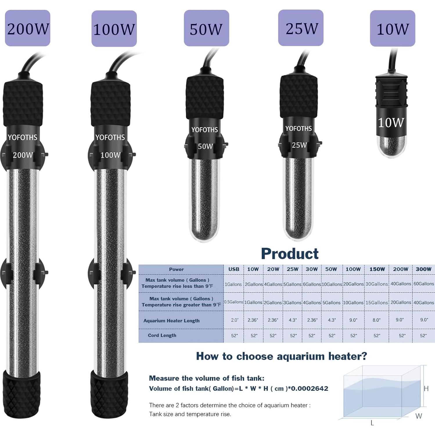 Calentador de Acuario YOFOTHS 10W Submersible para 1.9-11.4L
