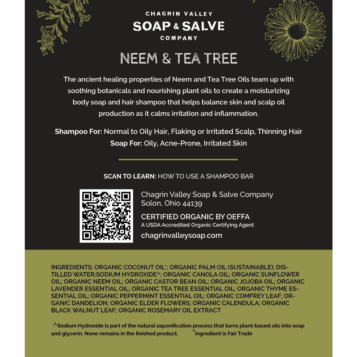 Jabón y Champú Orgánico Chagrin Valley 159g - Neem y Árbol de Té