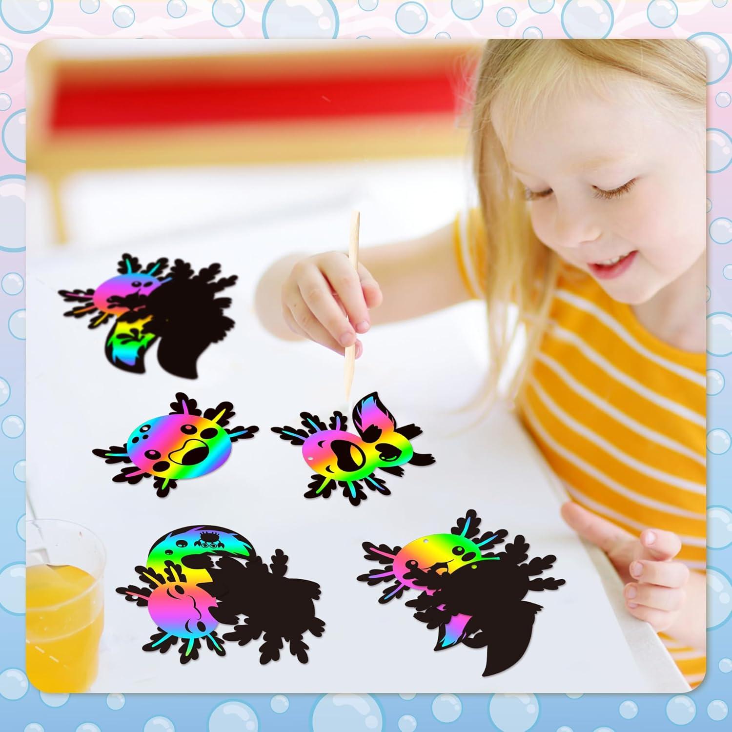 Kit de Manualidades B1ykin 60 Piezas Tarjetas de Rascar Axolote