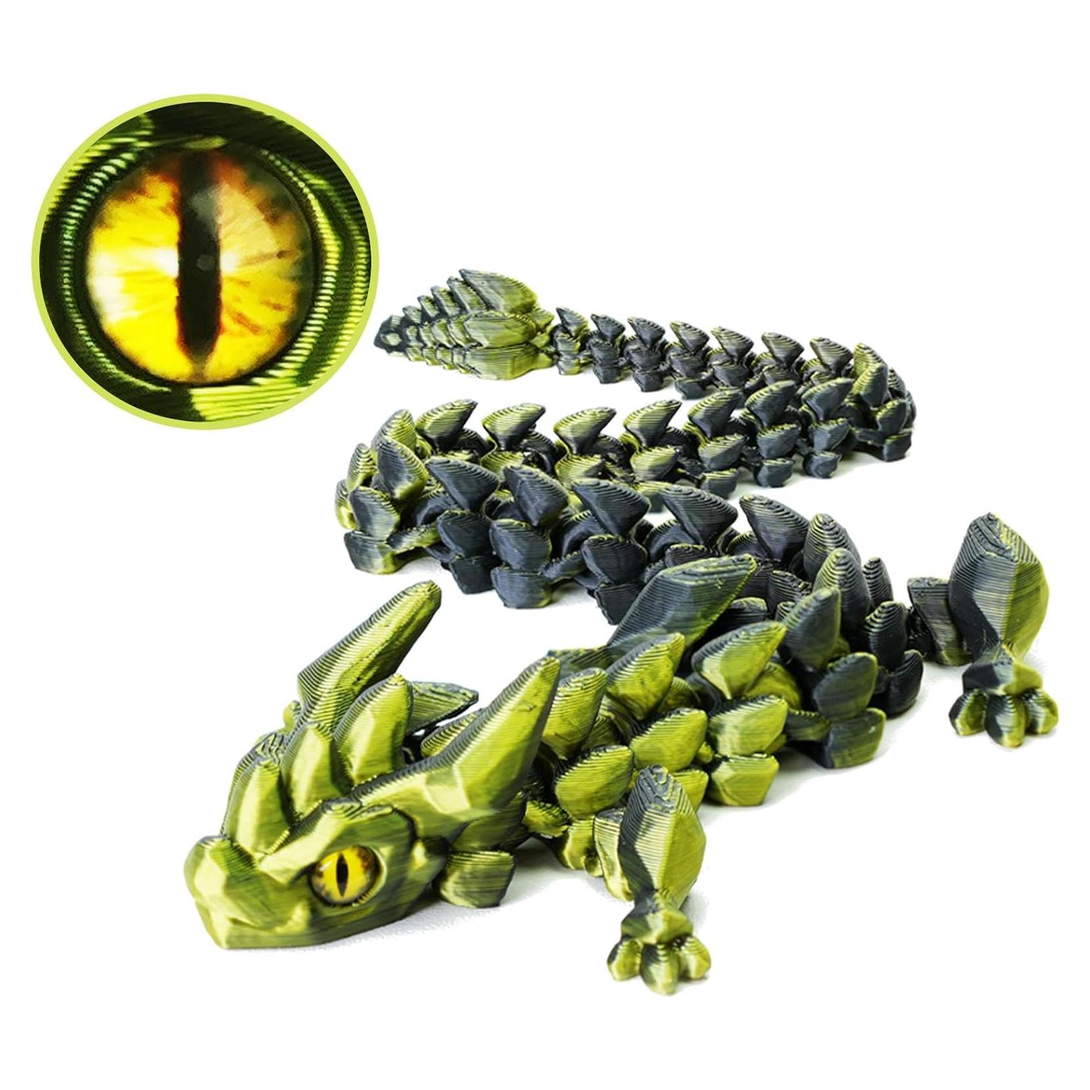 12in Flexible 3D Printed Dragon with Eyes, Articulated Fidget 3D Printed Animals, Stress Relief 3D Printed Toy for Anxiety & ADHD, Unique Home Office Décor