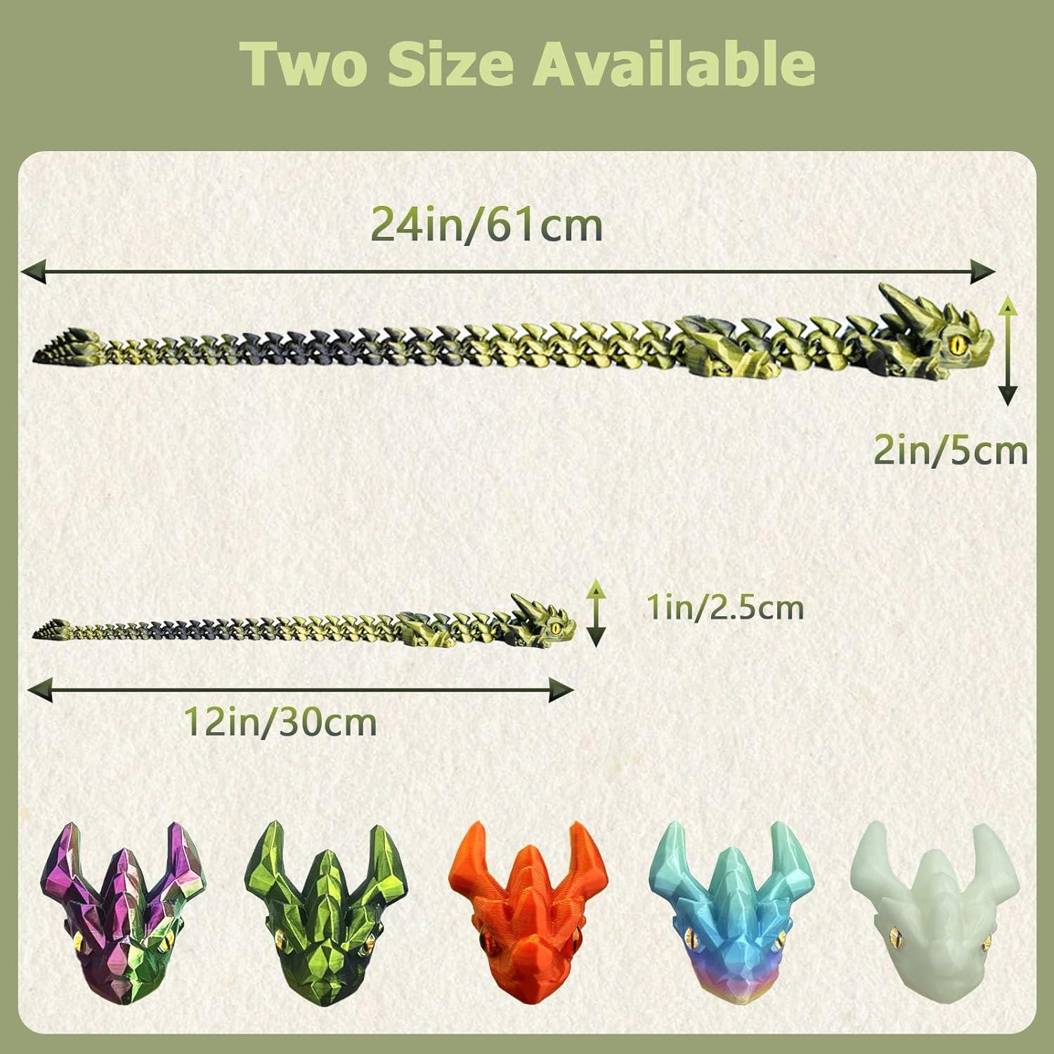 12in Flexible 3D Printed Dragon with Eyes, Articulated Fidget 3D Printed Animals, Stress Relief 3D Printed Toy for Anxiety & ADHD, Unique Home Office Décor