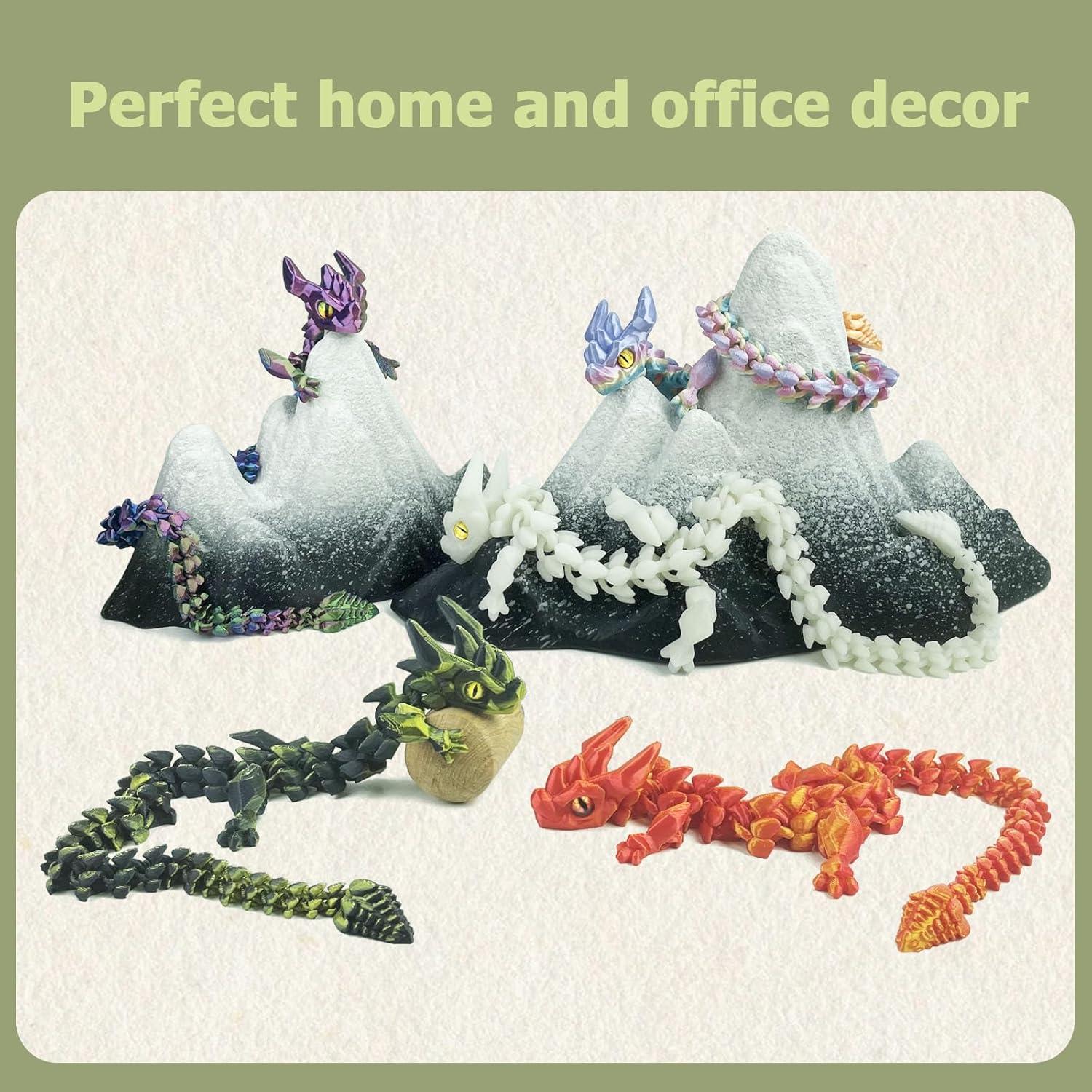 12in Flexible 3D Printed Dragon with Eyes, Articulated Fidget 3D Printed Animals, Stress Relief 3D Printed Toy for Anxiety & ADHD, Unique Home Office Décor