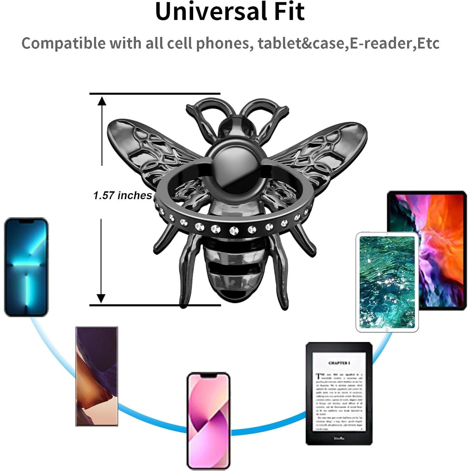 Soporte de Anillo para Teléfono Bee Negro - Fuerte Adhesivo 3M