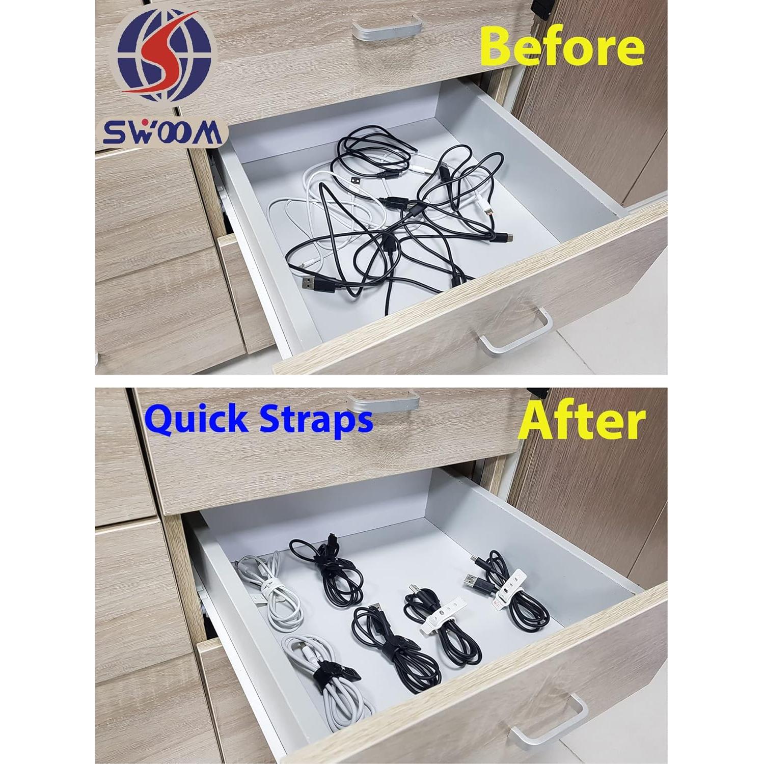 Bridas de Silicona SWOOM para Gestión de Cables - 11.81 cm - Negro