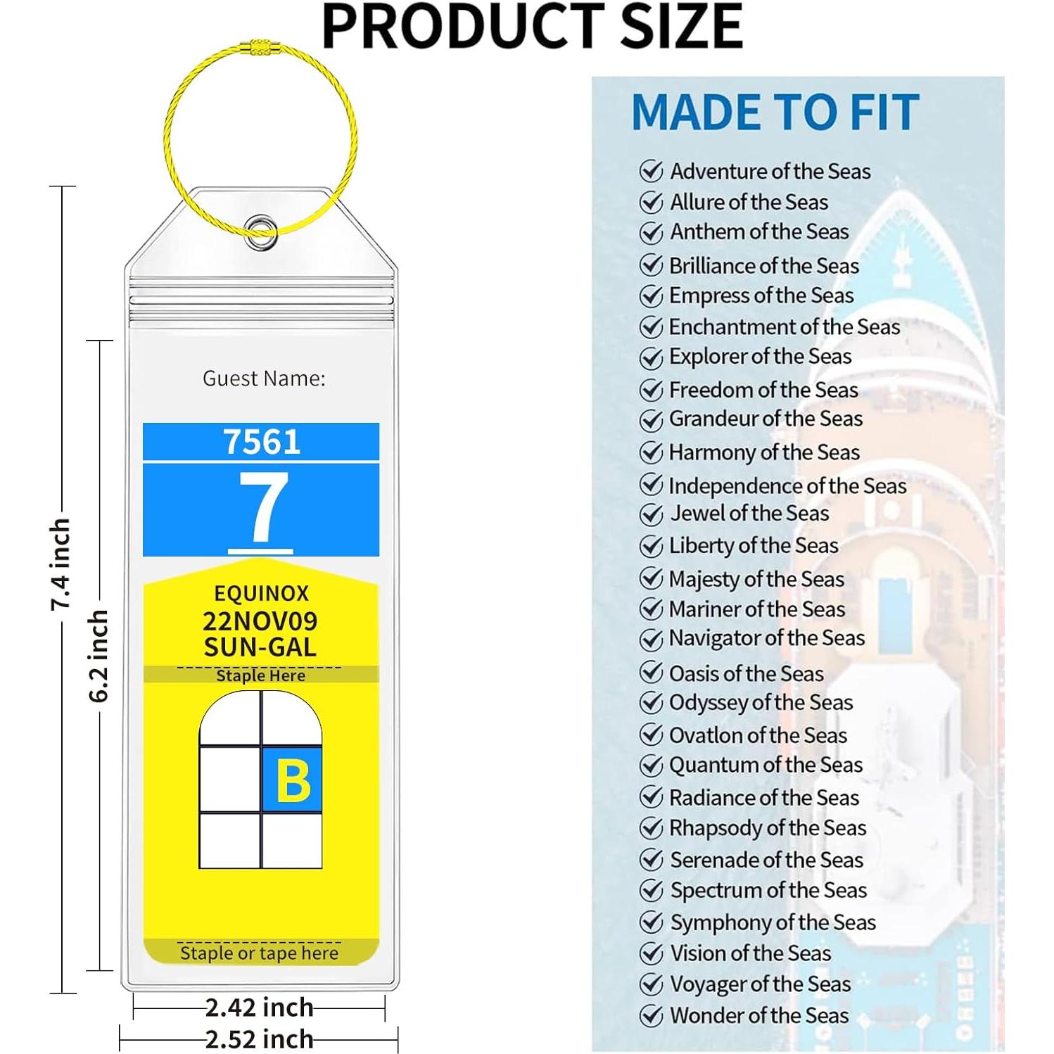 Royal Caribbean Luggage Tag Holders, 10 Pack Zip Seal Clear Cruise Luggage Tag Holder with Steel Loops for Royal Caribbean & Celebrity Cruise Essentials (10 Pcs with 10 Colors Ring)