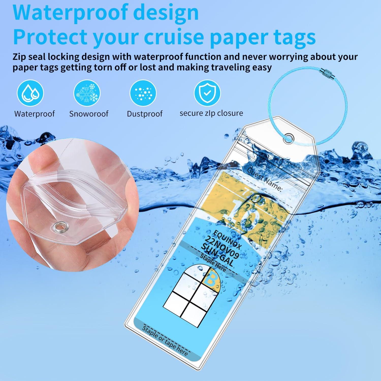 Royal Caribbean Luggage Tag Holders, 10 Pack Zip Seal Clear Cruise Luggage Tag Holder with Steel Loops for Royal Caribbean & Celebrity Cruise Essentials (10 Pcs with 10 Colors Ring)