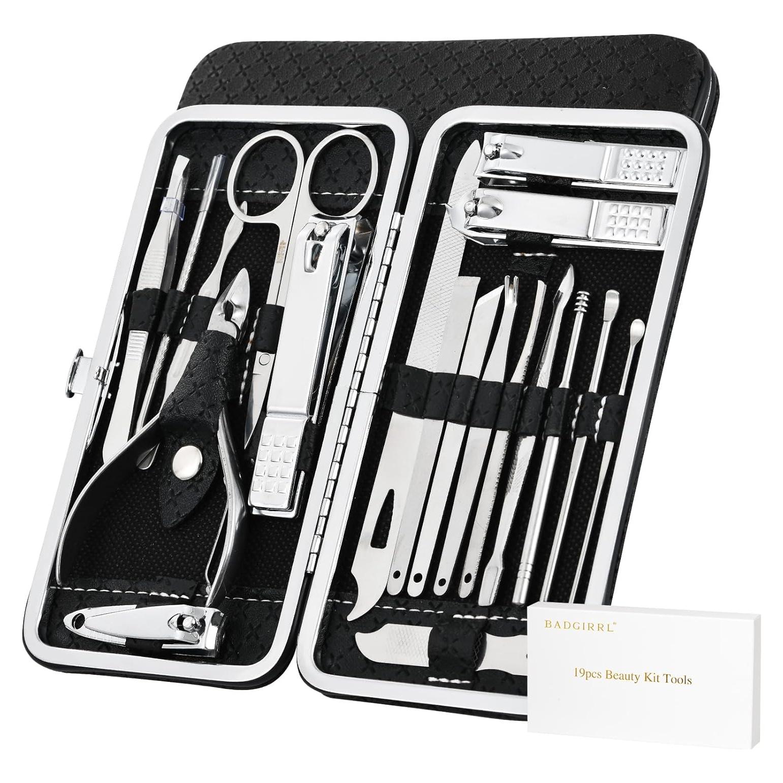 Kit de Manicura y Pedicura BADGIRRL 19 Piezas Acero Inoxidable