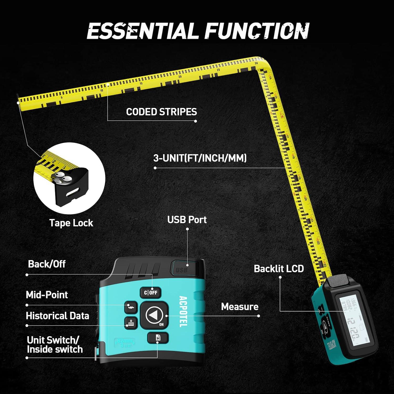 Cinta Métrica Digital ACPOTEL 5m Pantalla LCD Azul