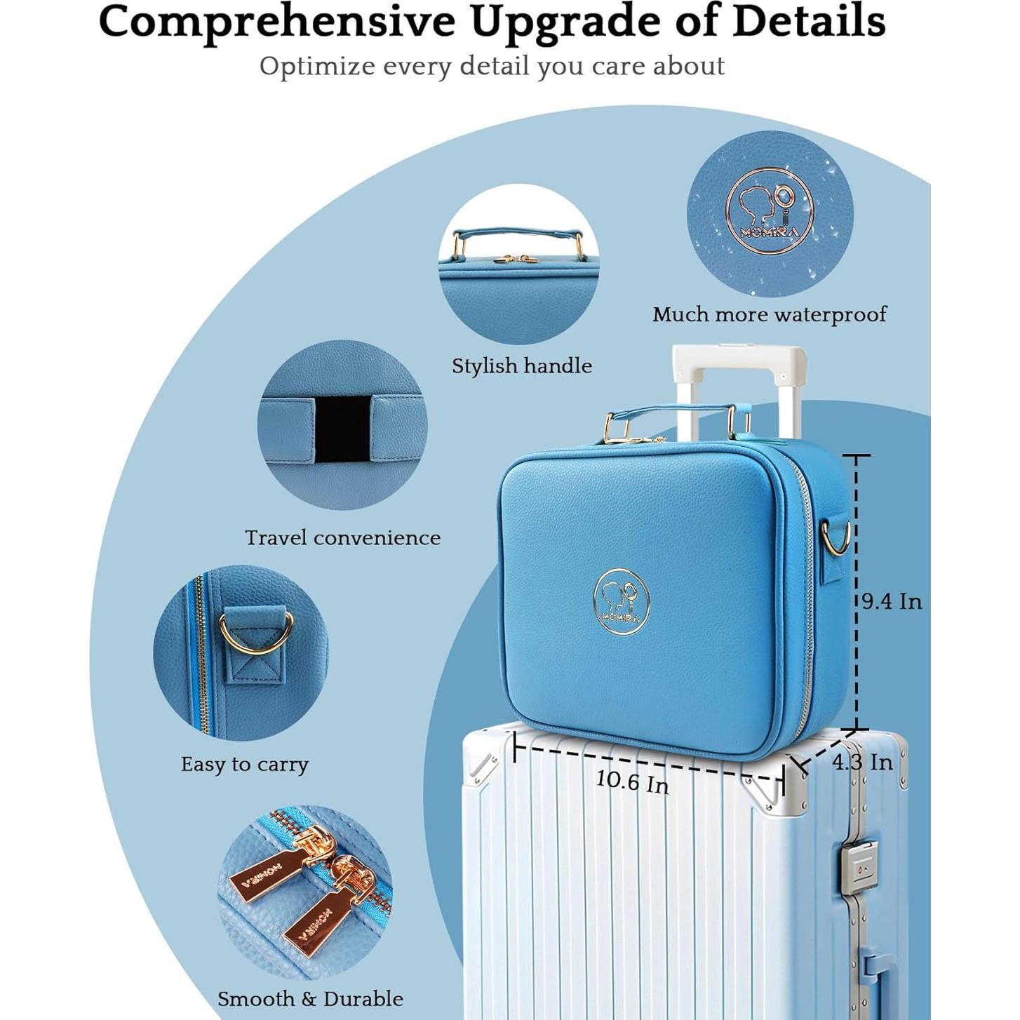 Bolsa de Maquillaje de Viaje MOMIRA con Espejo Iluminado Azul