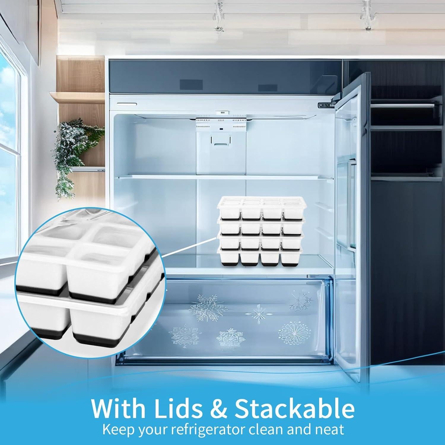 Bandejas de Hielo Grandes Jrisbo con Tapa - 2 Piezas, Silicona