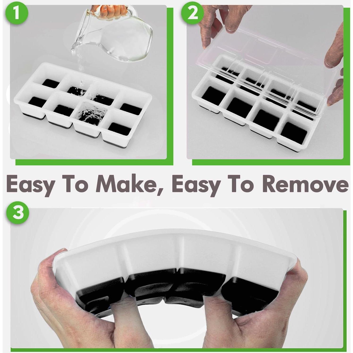 Bandejas de Hielo Grandes Jrisbo con Tapa - 2 Piezas, Silicona