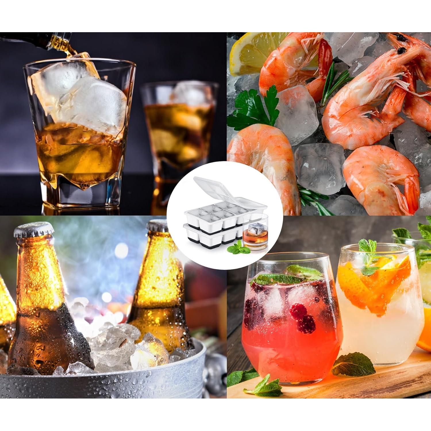 Bandejas de Hielo Grandes Jrisbo con Tapa - 2 Piezas, Silicona