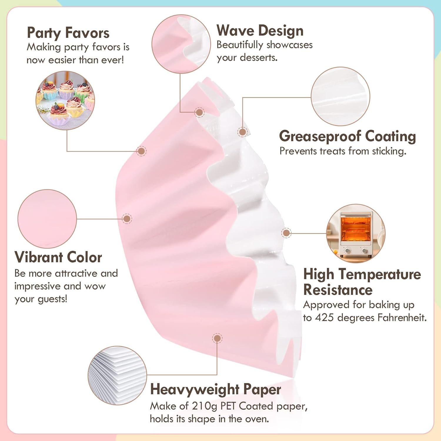 Forros para Cupcake TRUSBER 100 pcs Antiadherentes Rosa Claro