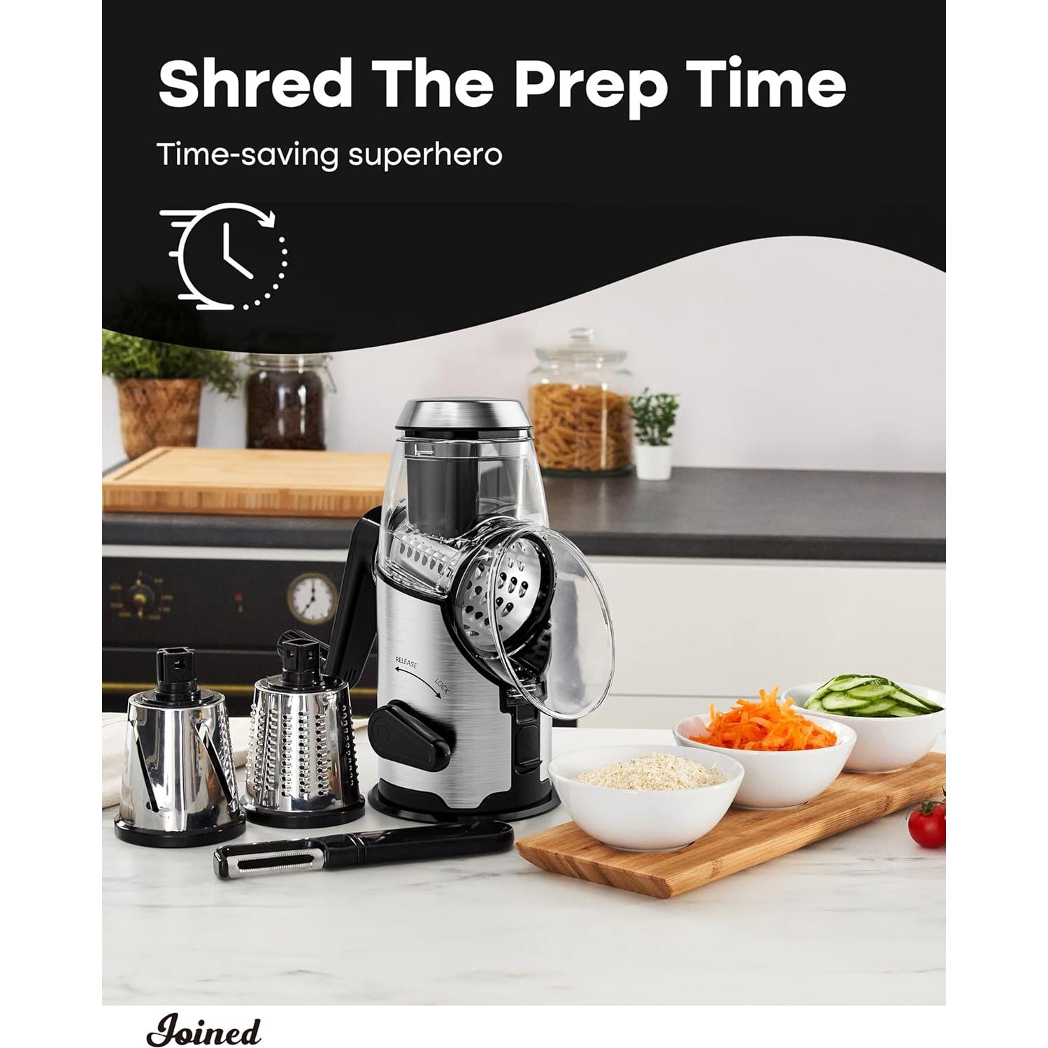 Rallador de Queso Rotativo Unido con Mango y 3 Cuchillas