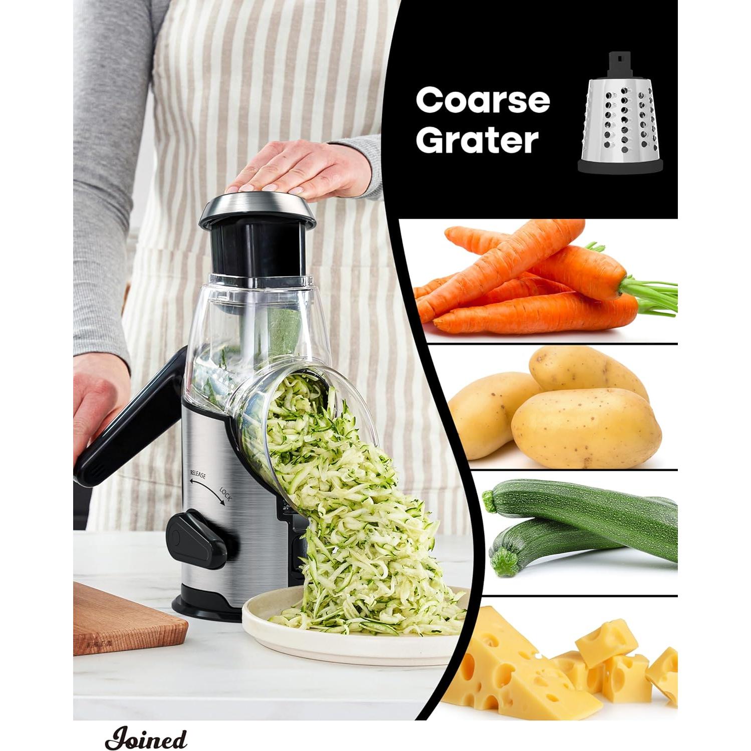 Rallador de Queso Rotativo Unido con Mango y 3 Cuchillas