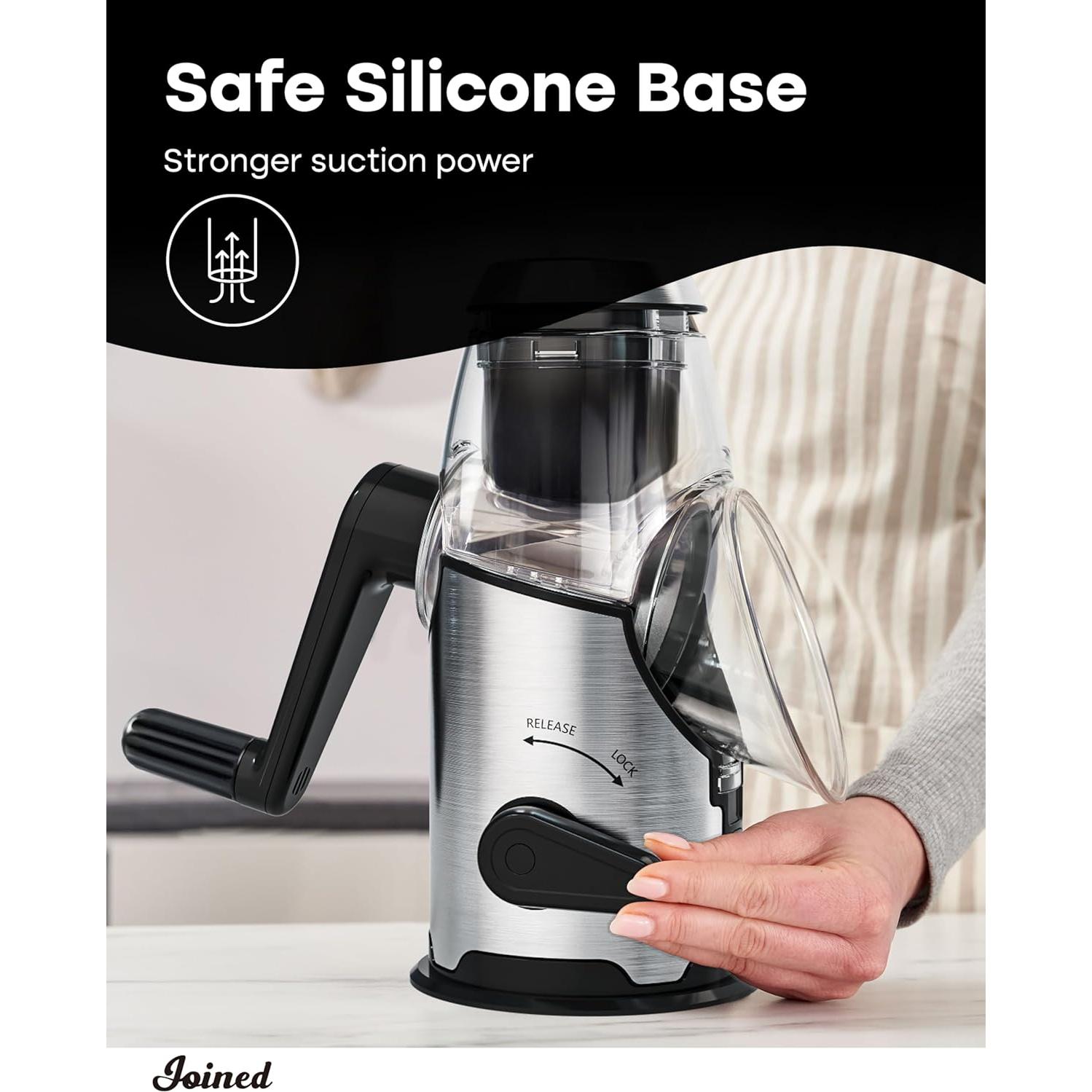 Rallador de Queso Rotativo Unido con Mango y 3 Cuchillas