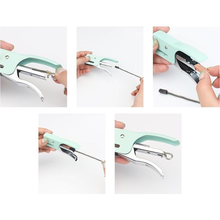 Grapadora Manual Verde XiowDow con 1000 Grapas Doradas No.10